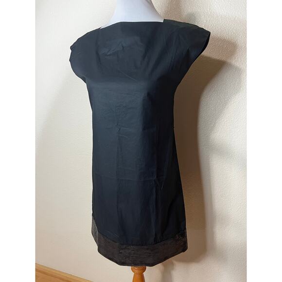 THEORY Womens Size 0 Black DRESA Cotton Shift Mini Dress with Sequin Band - Picture 8 of 8